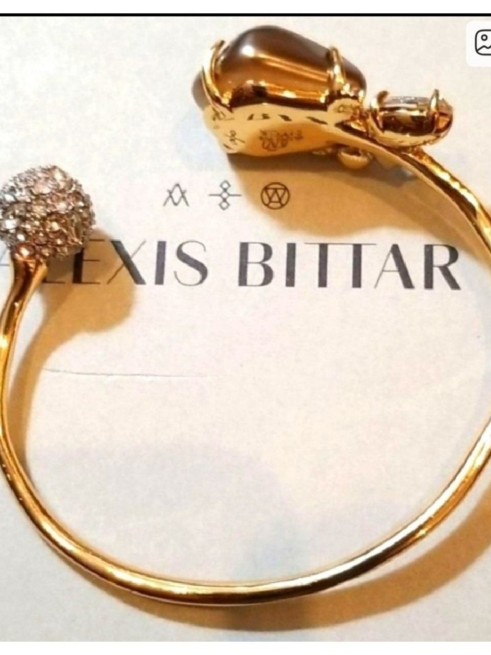 Alexis Bittar Gold Open Cuff Bracelet with Crystal Pavé Orb and Smooth Accent!